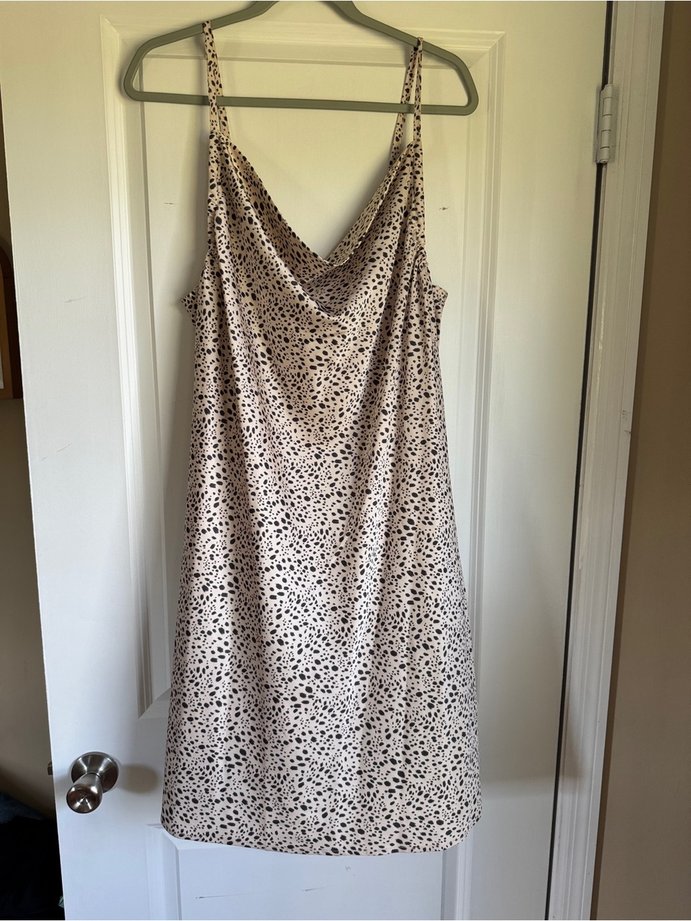 Cream and Black Print Slip Dress with Cowl Neck